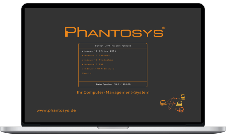 Phantosys Bootscreen auf Laptop